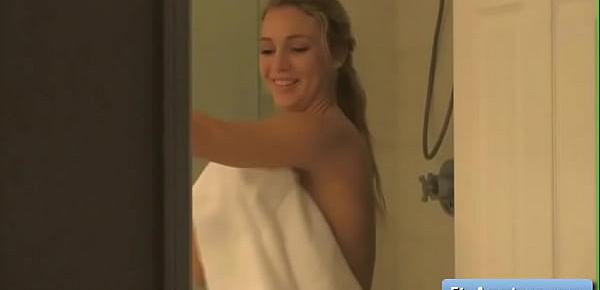 Blonde hottie masturbating taking hot shower